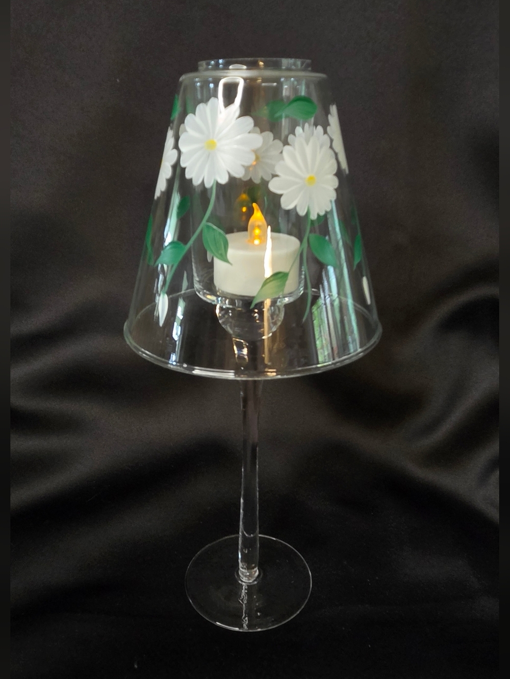 Illuminations Hand Painted 10"Candle Holder Fairy Lamp Floral Shade Slender Stem